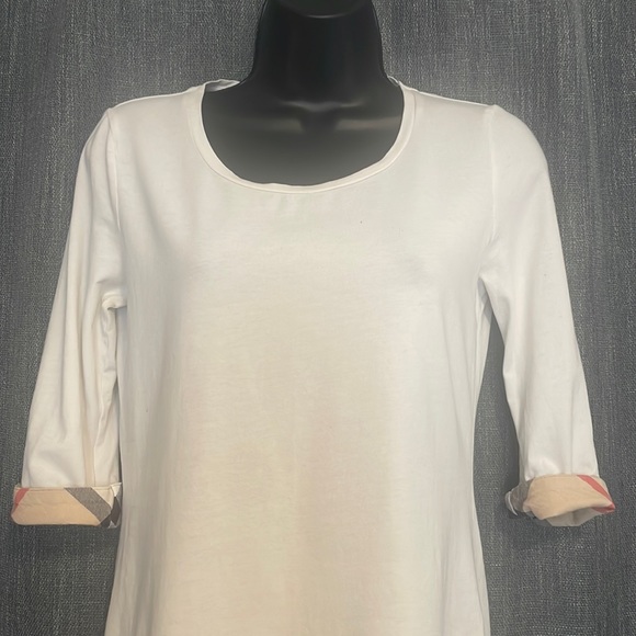 Burberry scoop neck three quarter sleeve with check cuffs - Picture 1 of 7